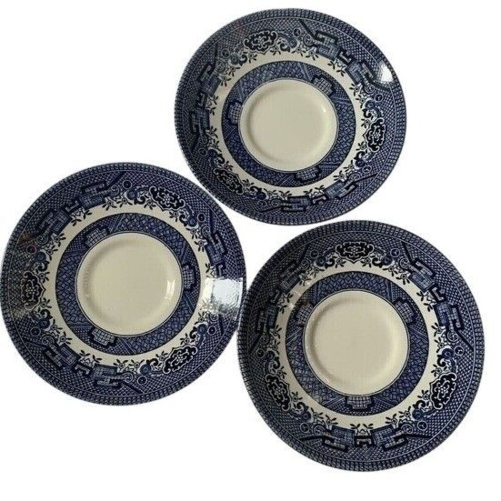 Churchill Blue Willow Saucers Set of 3 5.5" England Ironstone Blue White Plates
